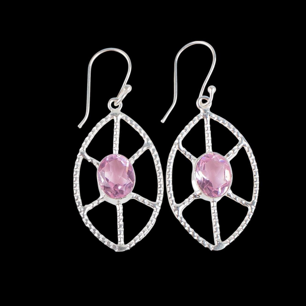 Morganite Gemstone 925 Sterling Silver Jewelry Handmade Wedding Earrings 2.00" EE-48-11
