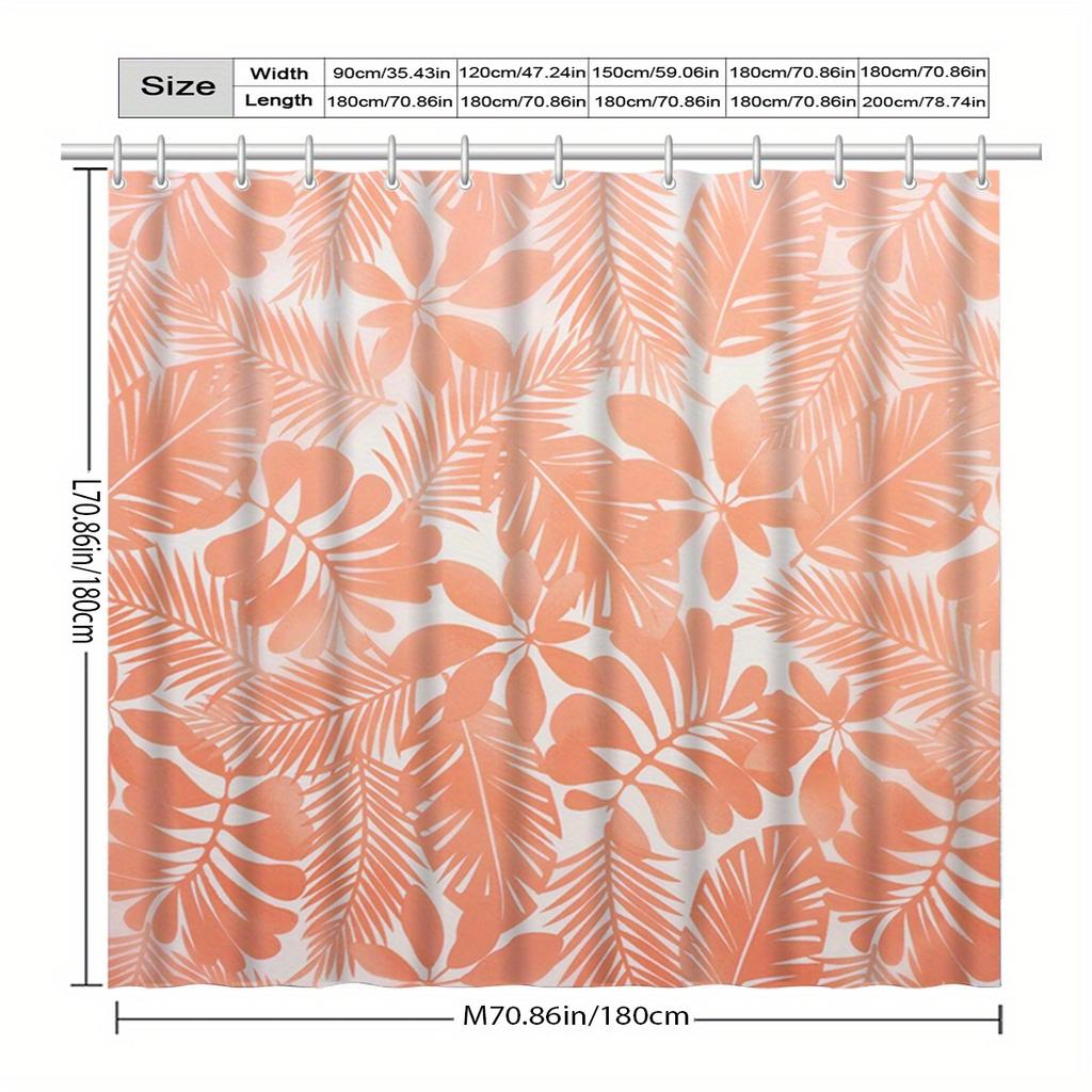 Tropical Orange Leaf Pattern Shower Curtain, Polyester Bath Partition, Machine Washable,  All-Season Bathroom Decor