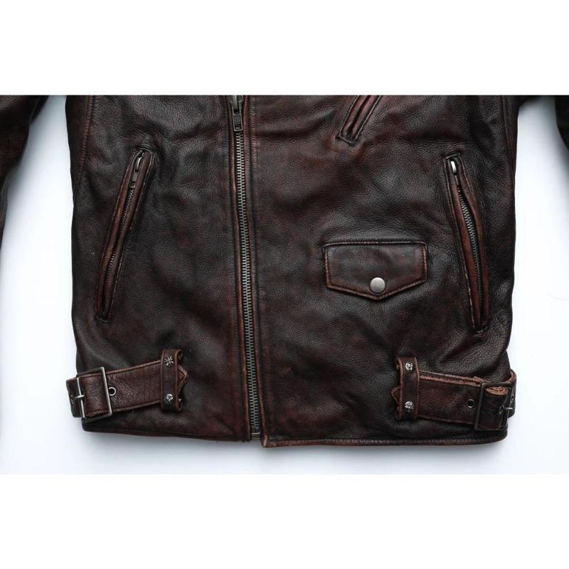 Chinese Size Vintage Motorcycle Jacket Men Genuine Leather Jackets 100% Cowhide Leather Coat Winter Biker Jacket Moto Clothing