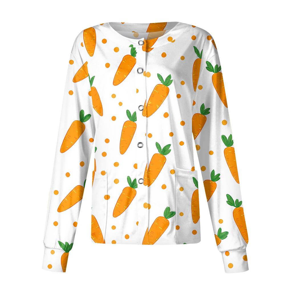 Damen Lässig Langärmlig Einreihig Bedruckt Schutzkleidung Cardigan Top