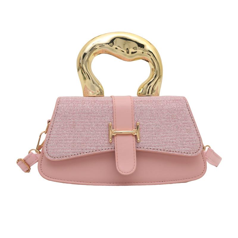 New Women's Large-capacity Simple  Textured Metal Portable Shoulder Underarm Crossbody Small Square Bag