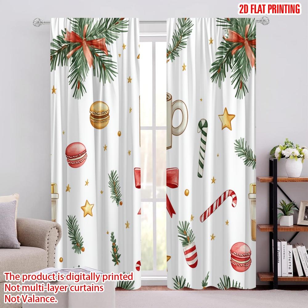 2pcs,2D Plane Printing Minimalist Curtains Christmas Tree Gifts Stars (2) Polyester (without Rod) Gifts Use for Bedroom, Living