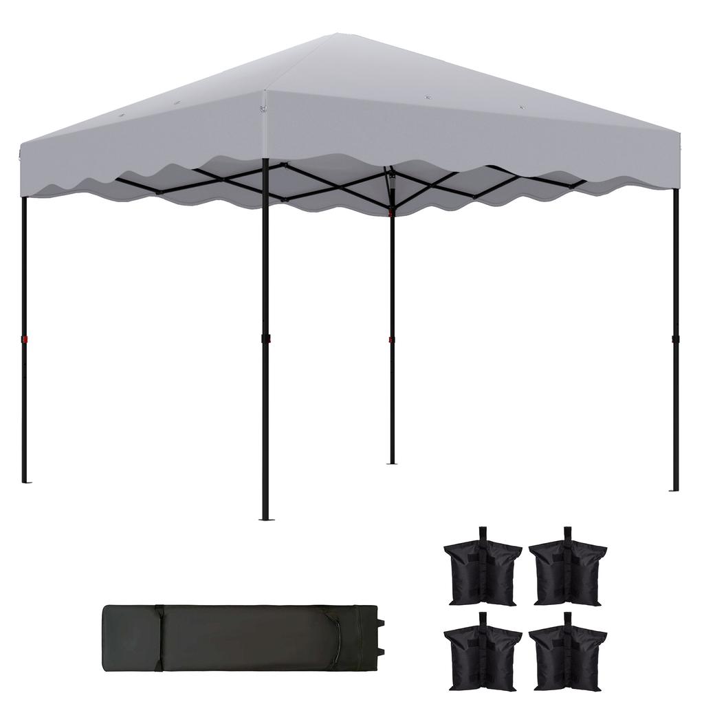 3 x 3 m Pop-Up Gazebo, Height-Adjustable Garden Tent, with Rolling Bag, for Garden, Patio, Metal, Fabric, Light Grey