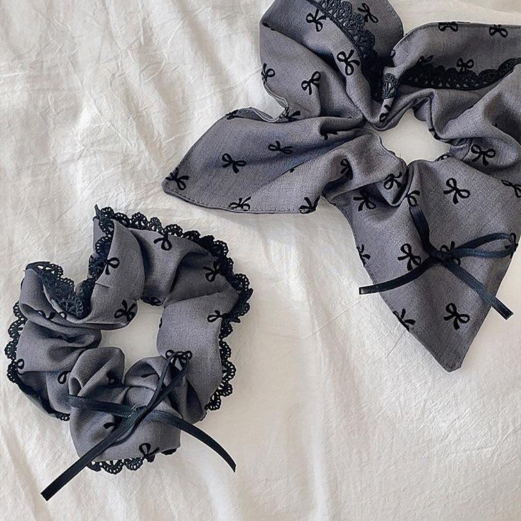 Gray Bow Square Large Hair Tie - Women's Ponytail Hair Accessory, Gentle on Hair