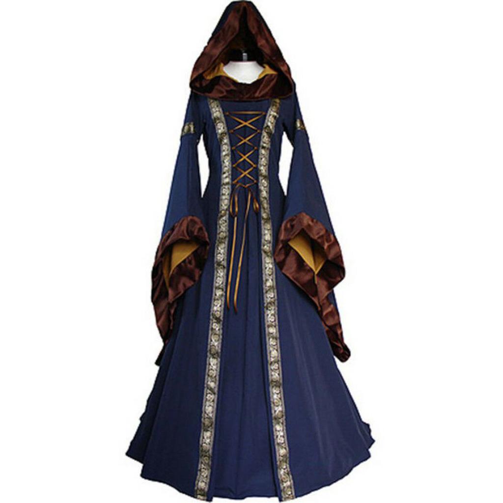 Medieval Vintage Womens Dress Costume Hooded Victorian Renaissance Dress Gothic