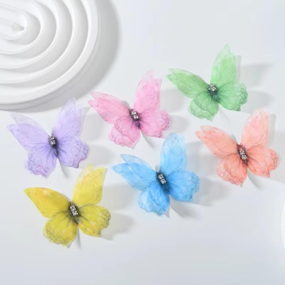 50Pcs 3D Organza Fabric Butterfly Appliques Double-layer Colorful Chiffon Butterfly Embroidered Patches Translucent
