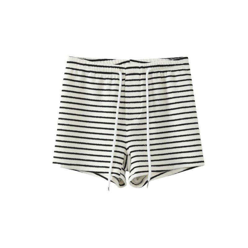 Spice Girl Striped Towel Sports Shorts Women's New Summer High Waist Casual Wide Leg Pants Hot Pants Shorts