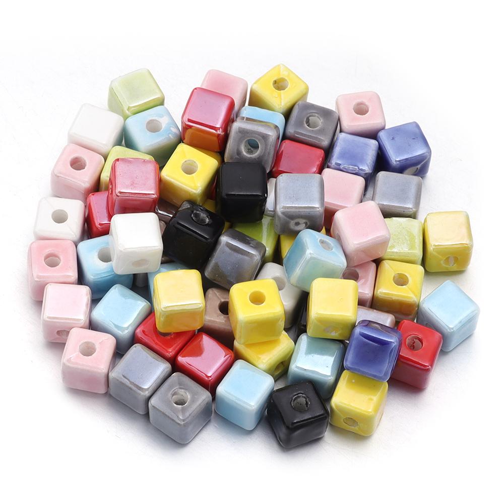 10pcs/lot Square Beads Ceramic Beads Colorful Cube Loose Beads Spacer Beads For Jewelry Making DIY Necklace Bracelet Accessories