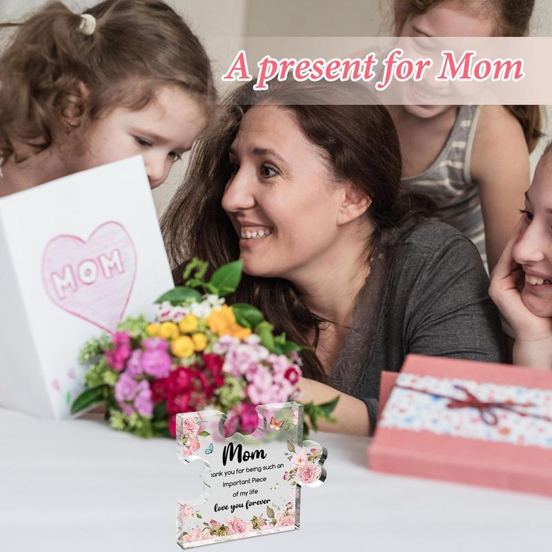 Mother Birthday Gifts Flower Letter Patterns Unique Engraved Acrylic Block Puzzle Piece Small Delicate Mom Presents Heartwarming