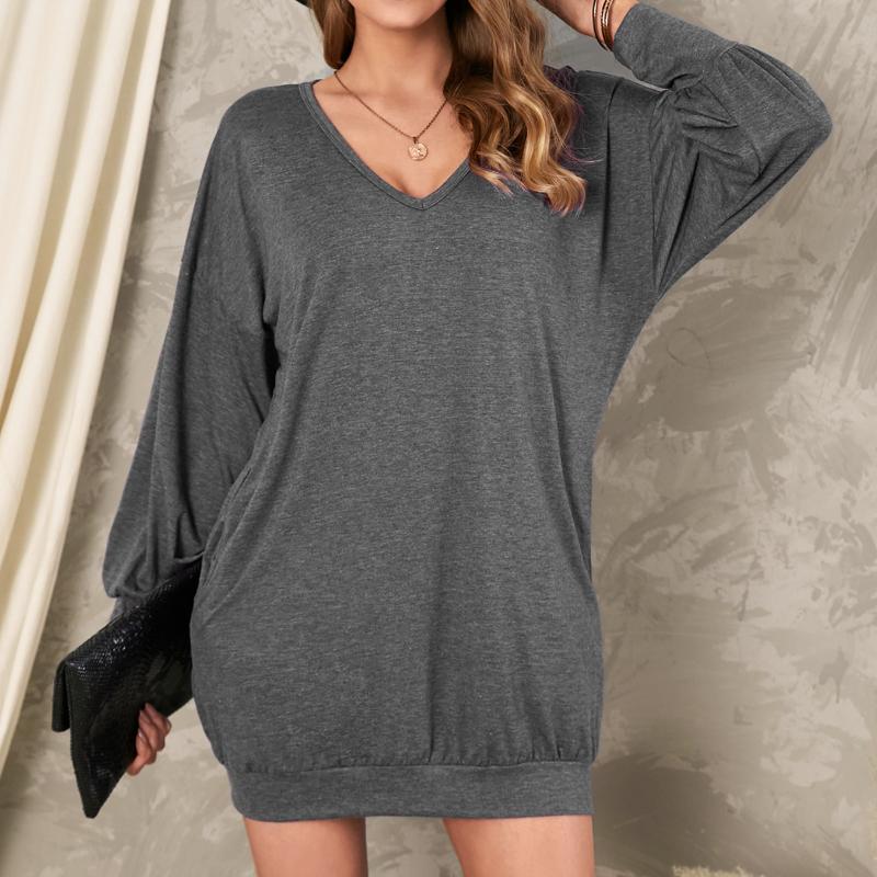 ZANZEA Women Long Batwing Sleeve Solid Color Casual Loose Thin Mini Pullover Dress