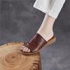 Johnature Retro Outerwear Slippers Genuine Leather Soft Soled Peep Toed Flat Women's Slides