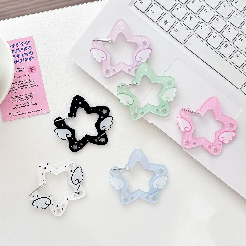 Cute Ins Style Wings Star Carabiner Diy Keychain Bag Charm Backpack Pendant Handbook Acrylic Package Hanging Keychain Decoration