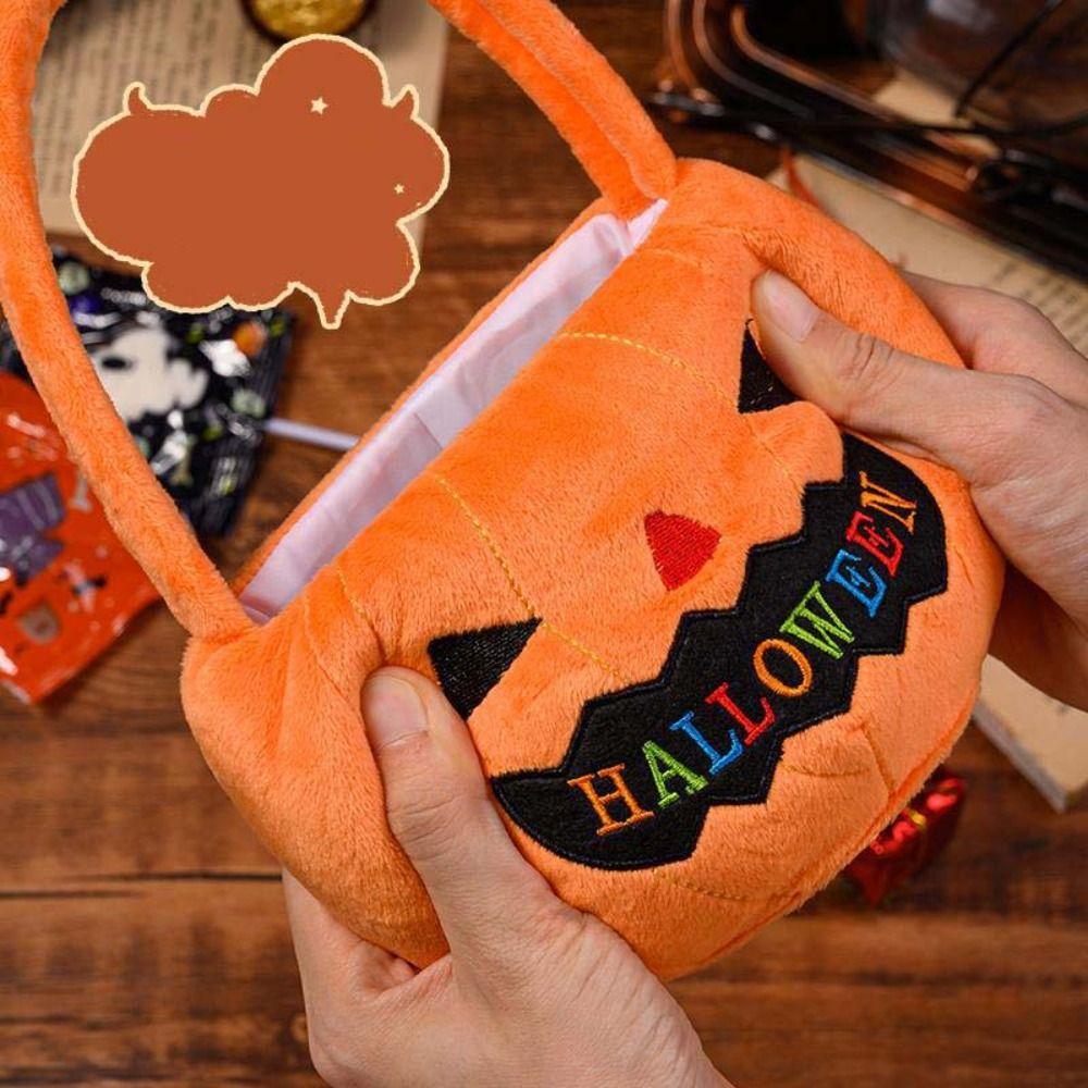 Trick or Treat Pumpkin Candy Bucket Gifts Pouch Stuffed Cotton Tote Bags Halloween Candy Bag Kids