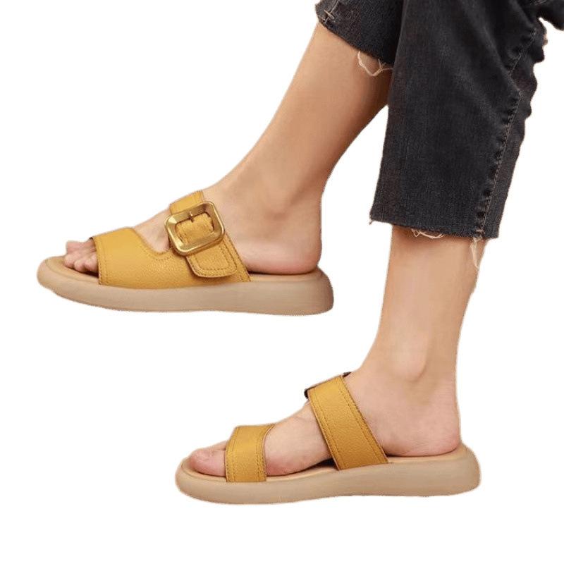 Internet celebrity popular fashion large size soft-soled slippers women summer wear 4142 new casual versatile Roman beach shoes women