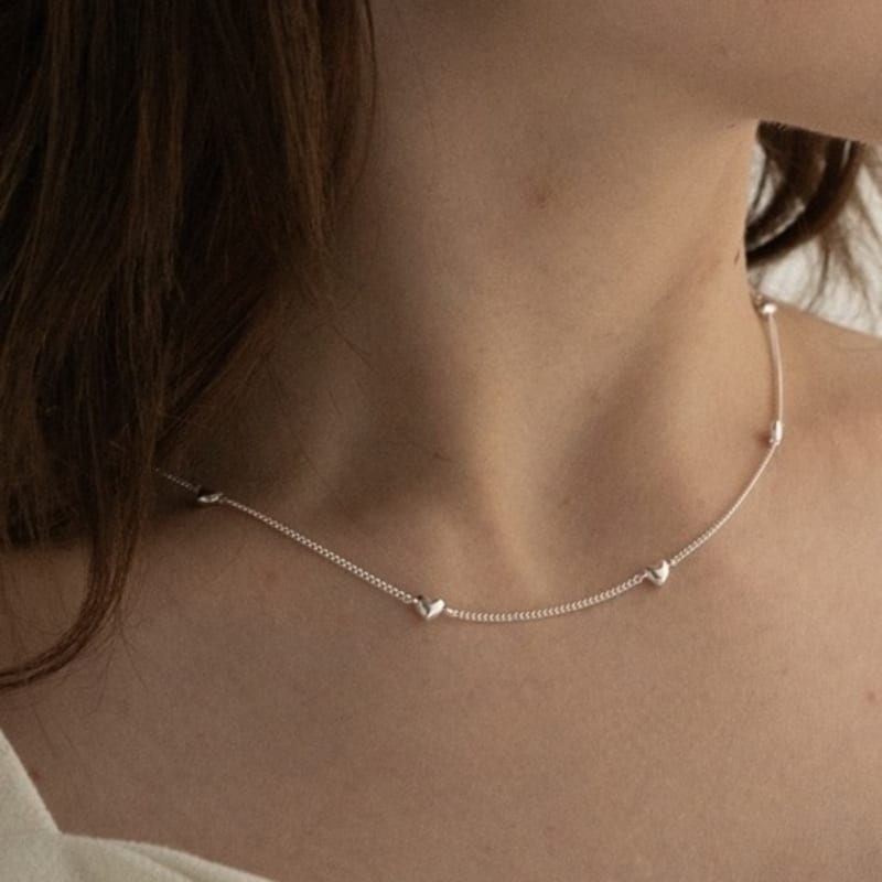 BEFORE MOONRISE [Silver 925] Tiny Heart Line Necklace SN212 - Silver