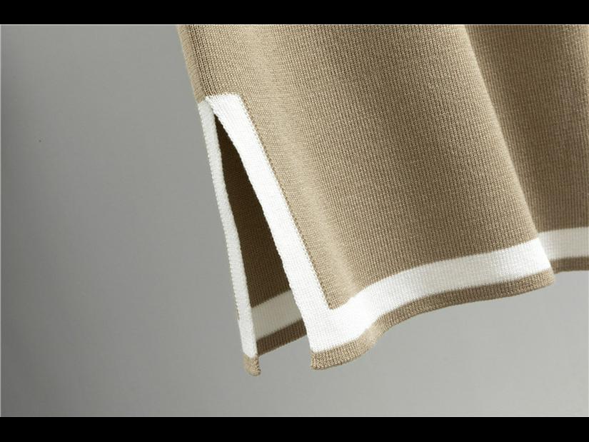 Γυναικείο πλεκτό κοστούμι φθινοπώρου/χειμώνα: Μακρυμάνικο πουλόβερ και φαρδύ παντελόνι με σκίσιμο σετ δύο τεμαχίων