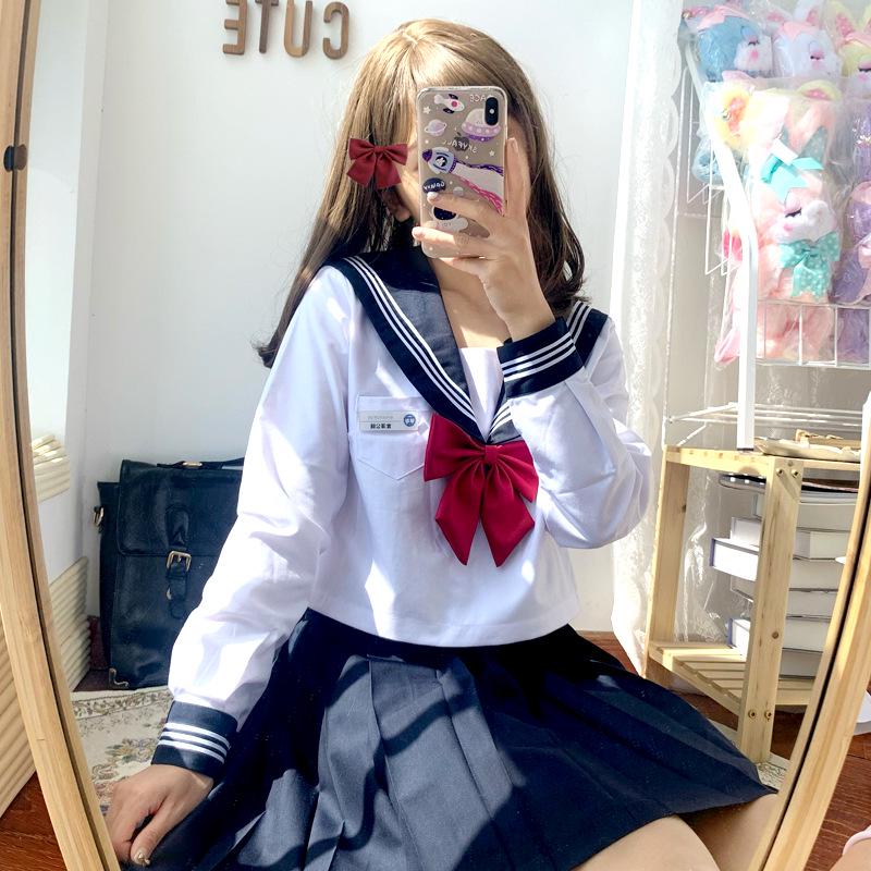 Japanese JK Uniform Set: White Three-Striped Skirt & Short-Sleeve Top, Summer Mid-Length, Classic School Style, Plus Size Available.
