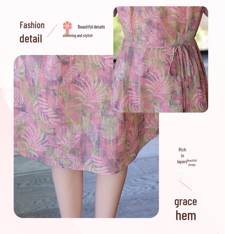Mom's Modern Floral Short-Sleeve Dress for Middle-Aged and Elderly Women - 2026 Slimming Casual Style
