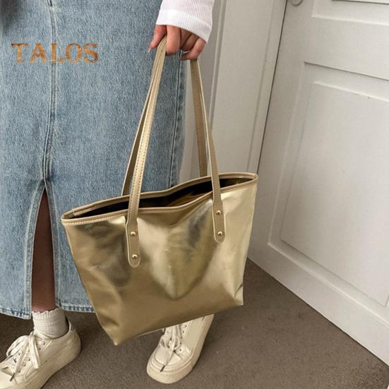 Women Tote Bag Faux Leather Solid Color Shoulder Bag Glossy Casual Armpit Handbag for Phone Keys Cards Work Travel Parties