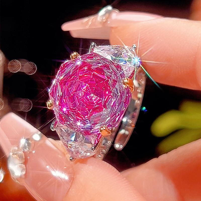 Product Jewelry Copper Bottom Gold-Plated Imitation Rose Cut Gradual Change Color Light Luxury Ring Women 14 * 14