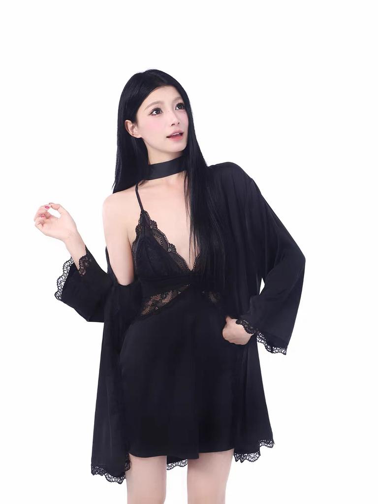 Sexy pajamas women's ice silk pure lace spring and summer new suspender nightgown nightgown loungewear