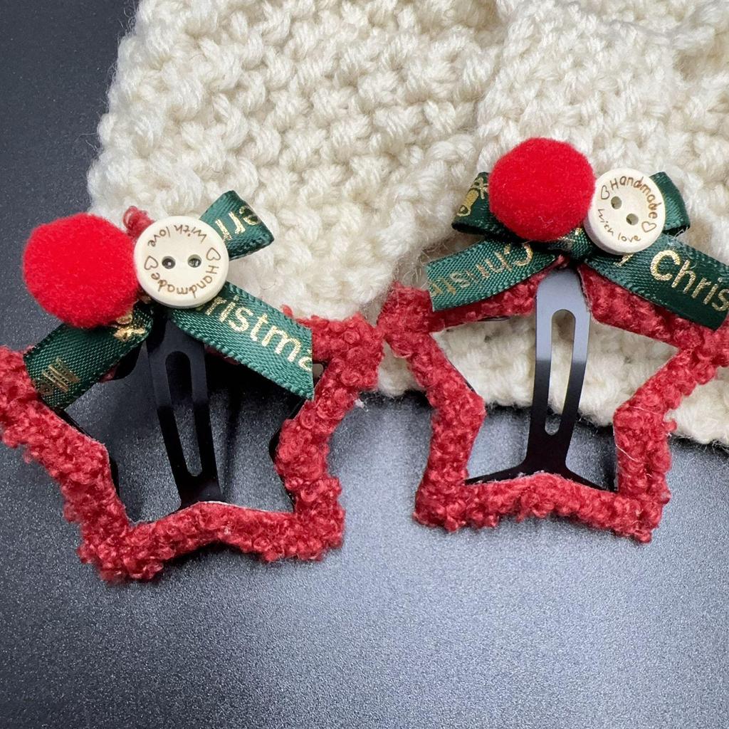 Red Plush Star Hair Clip Bow for Christmas & New Year