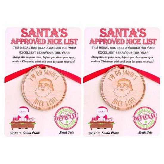 1/2/3Pcs Santa's Nice List Medal I'M ON SANTA'S NICE LIST Wooden Medal with Red