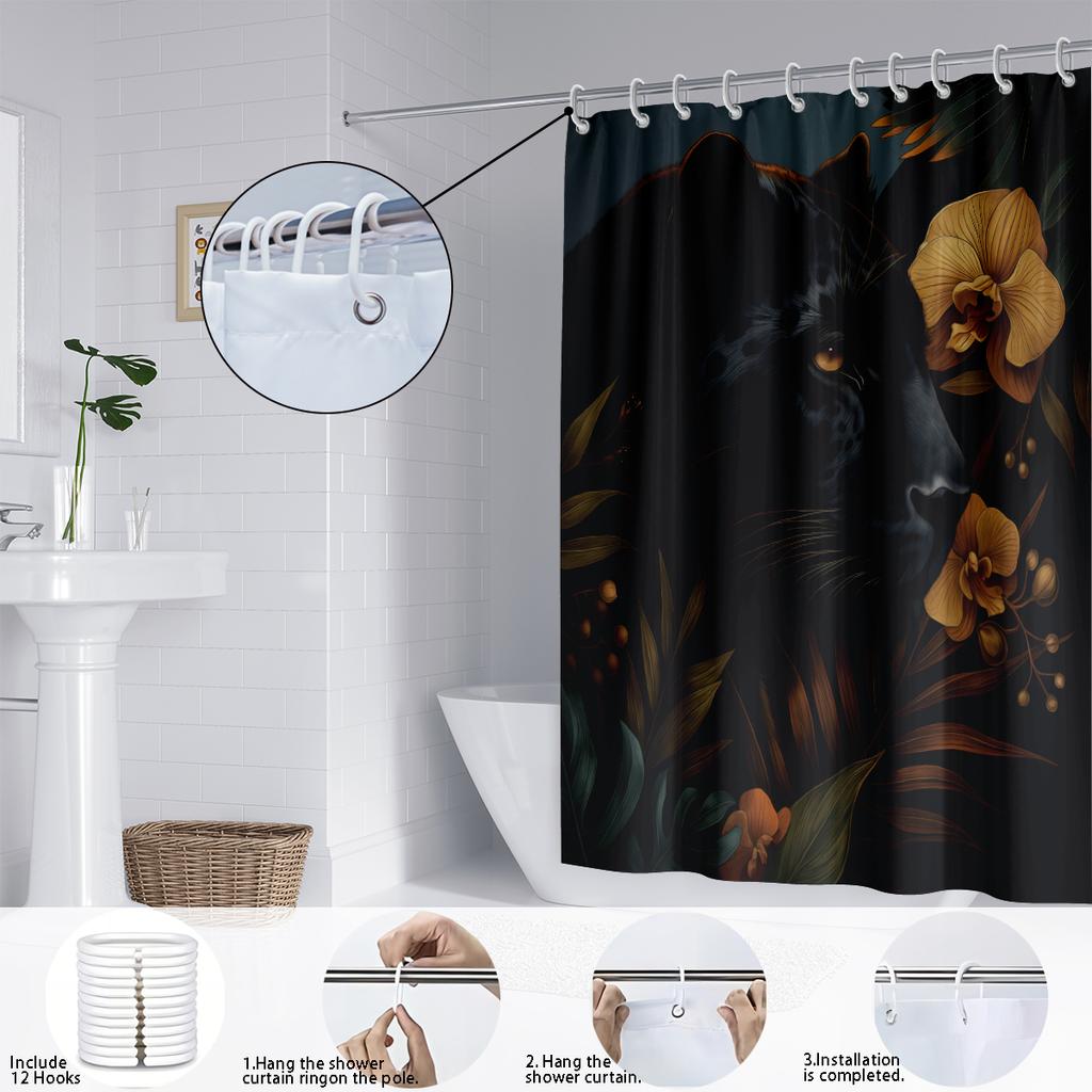 1pc Black Panther Printed Waterproof Shower Curtain Bathroom Partition Curtain Protection Privacy Multi Sized Easy Installation