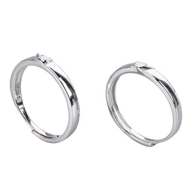 1 Pair of 925 Sterling Silver Ring Engagement Wedding Marriage Couple Rings Valentine Day Gift Adjustable Open Type