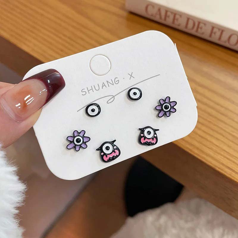 

3 пары/компл. серьги-монстры для женщин, милые цветочные забавные маленькие серьги-гвоздики, изысканный дизайн, ювелирные изделия, аксессуары для девочек, подарки