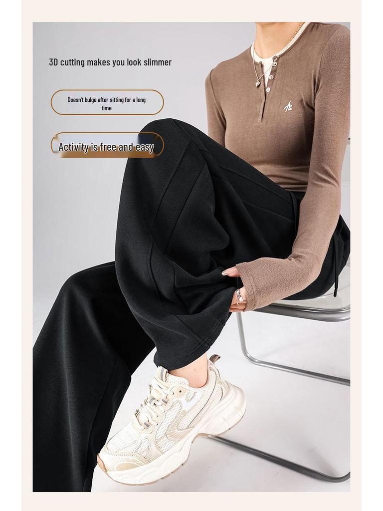 Women's High-Waisted Wide-Leg Slimming Cotton Sweatpants - Soft, Skin-Friendly, and Comfortable Casual Wear for Spring and Autumn