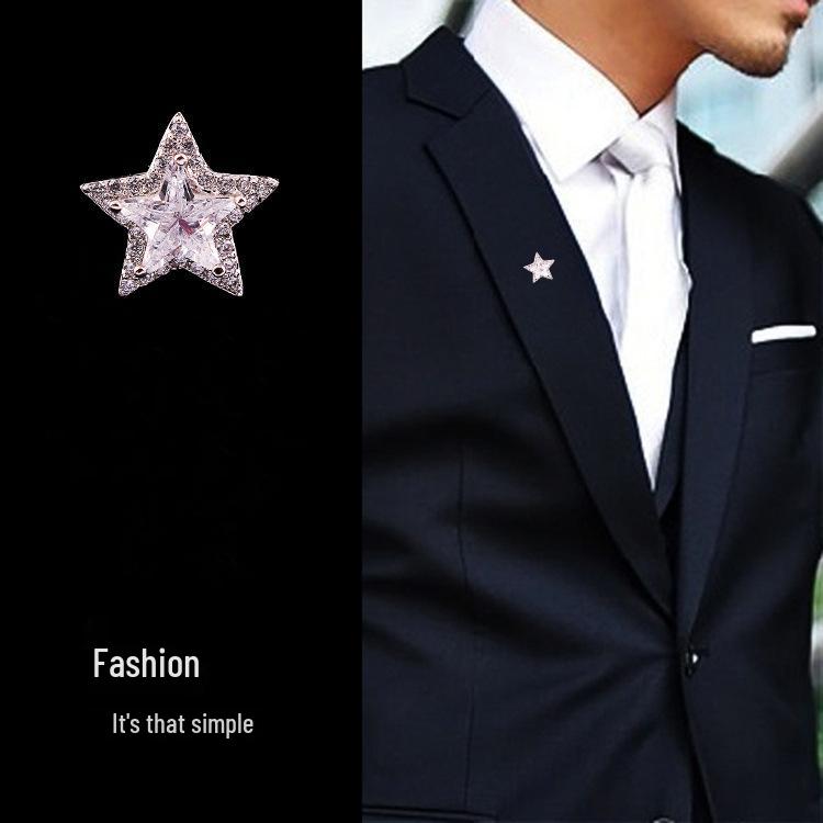 Elegant Star Crystal Lapel Pin for Men and Women - Micro-Paved Zircon Collar Accessory