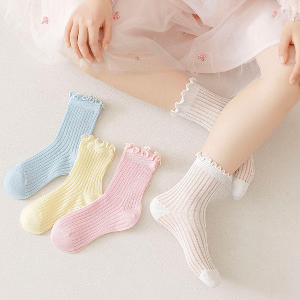 Breathable Mesh Children Princess Socks Solid Color Children's Socks Kids 1-12Y