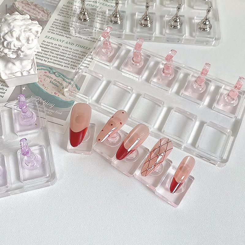 1/5/10Grid Non-Magnetic Nail Display Stand Clear Acrylic Nail Practice Holder Nail Fingernail DIY Manicure Stand Tools