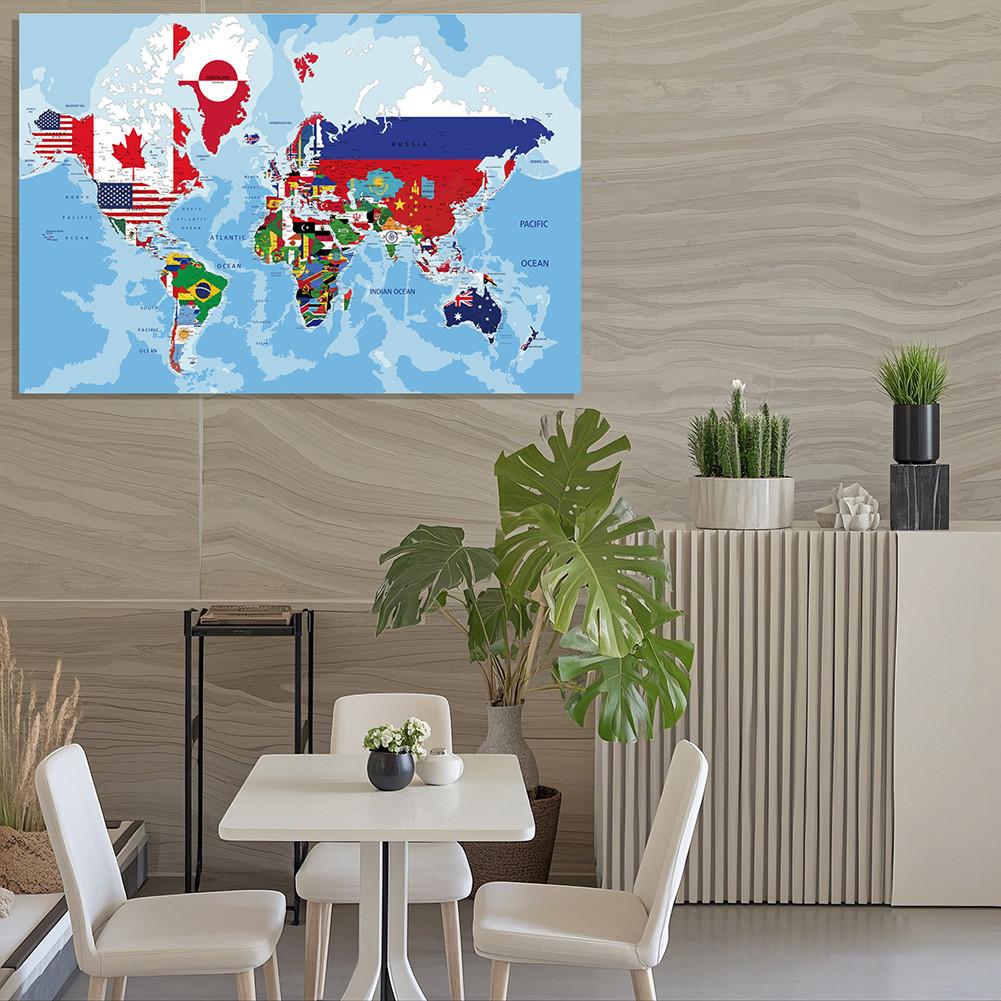 Rahmenloses Weltkarte Kunstposter,Wanddeko,Polyester,Wandbehang,Innenbereich Außenbereich,Bildungsdeko,Reisewerkzeuge