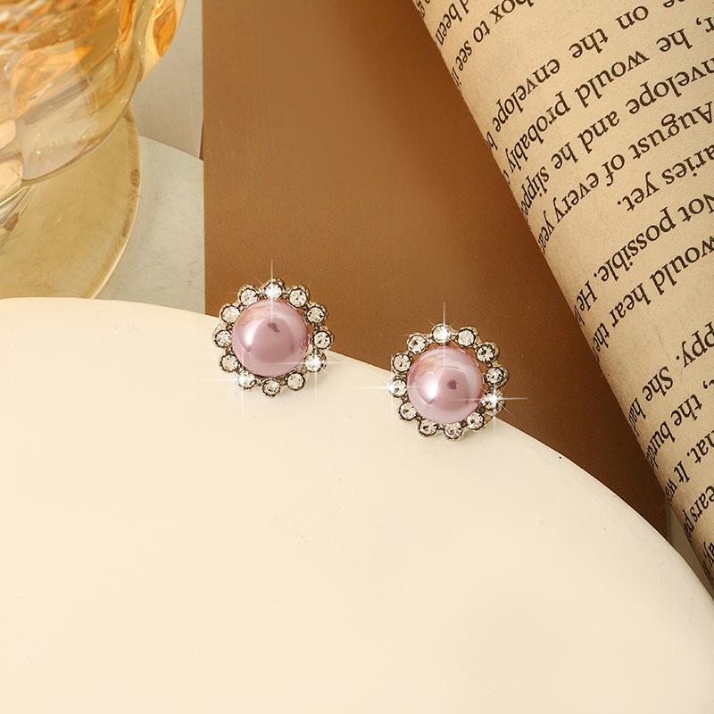 Pearl Sun French Retro Earrings Jewelry Earrings Silver Needle Stud Earrings Simple