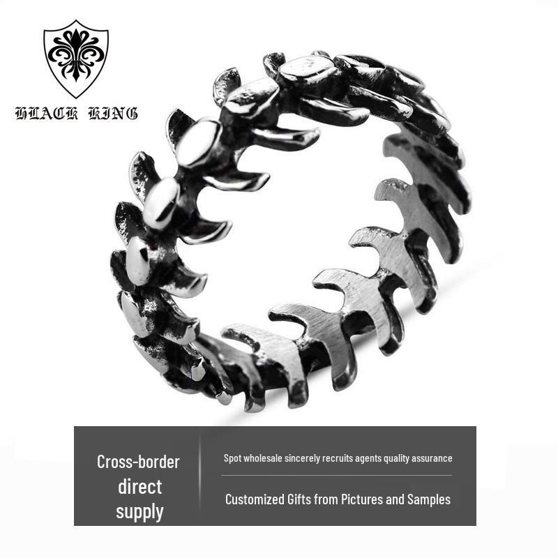 

Men s Retro Stainless Steel Dragon and Fish Bone Ring US 10