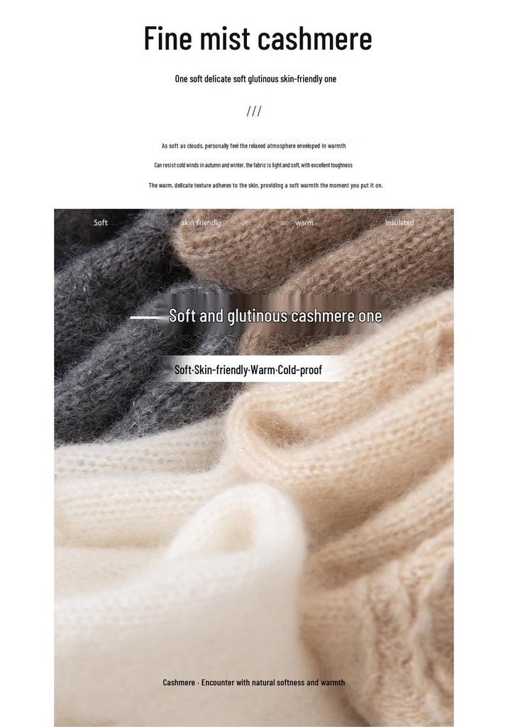 Lekasha 100% Pure Cashmere Rolled Edge High Neck Embossed Knit Top