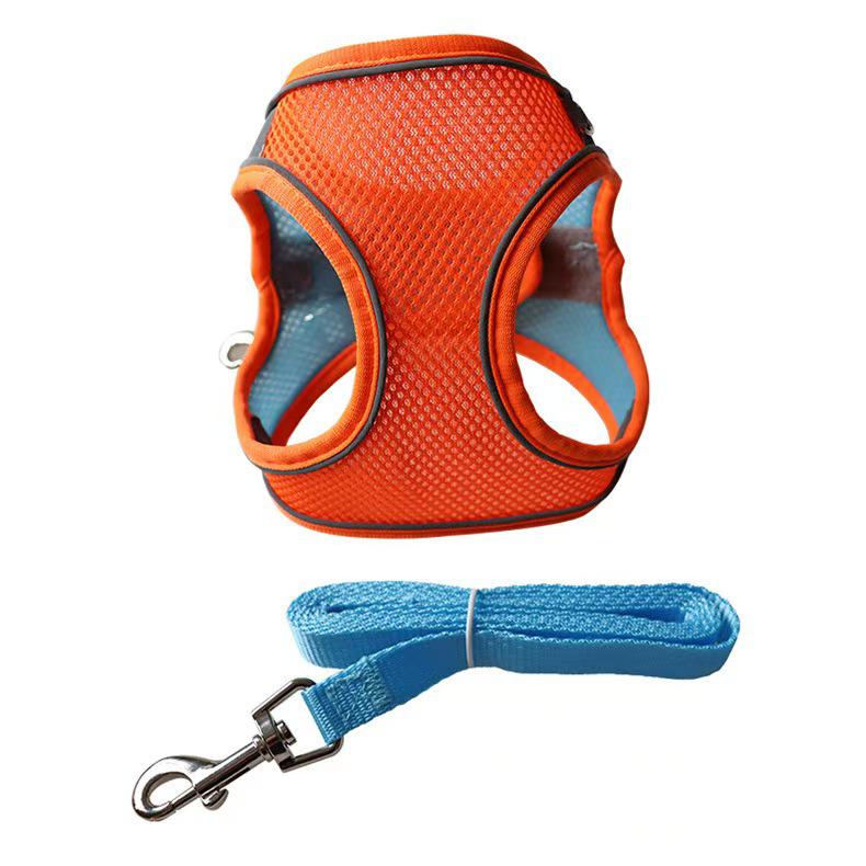 Reflective Mesh Pet Vest Harness & Retractable Leash Set for Dogs & Cats