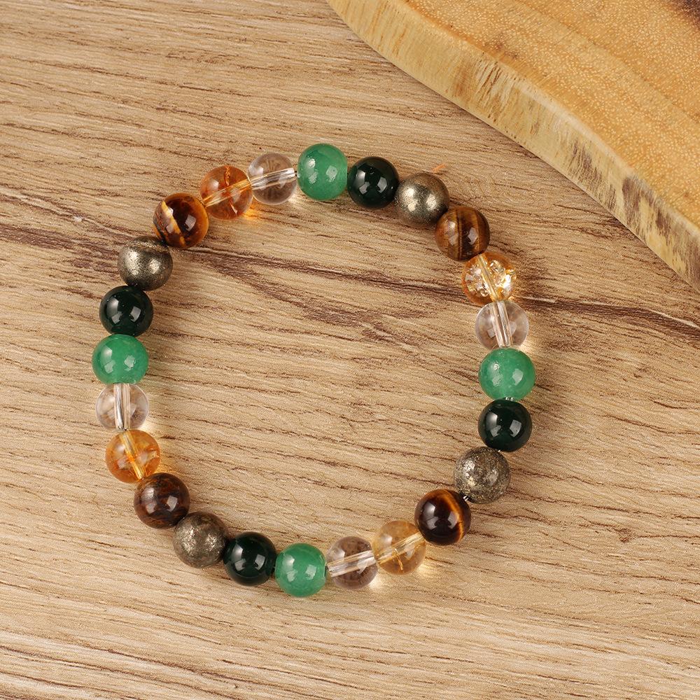 Tiger Eye Green Aventurine Pyrite Citrine And Clear Quartz Beaded Bracelet Earthy Fashion Jewelry For Men Women Daily Wear Simple Versatile Accessory