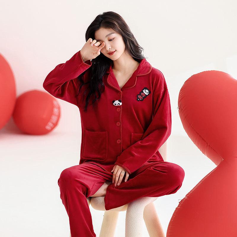 Couple pajamas big red suit natal year marriage newlywed men and women winter island fleece fleece autumn and winter small man