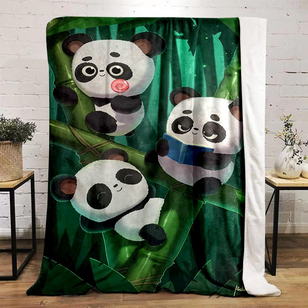Three cute pandas on bamboo with playful poses Flannel blanket for bedroom, living room, sofa, and nap sofas