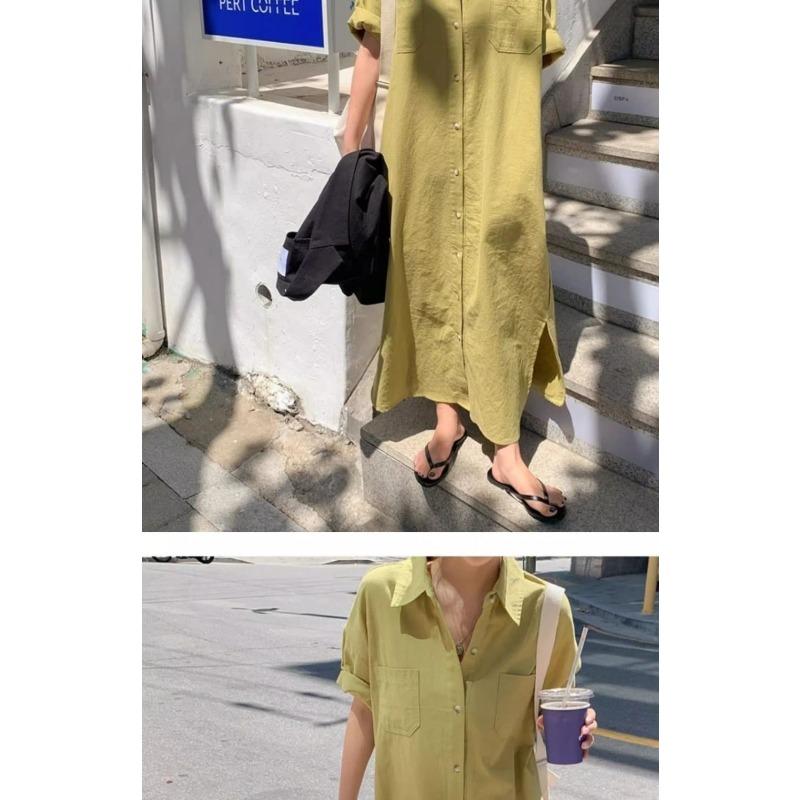 Shirtdress Women's Summer Simple Long Short Sleeve Dress Over The Knee