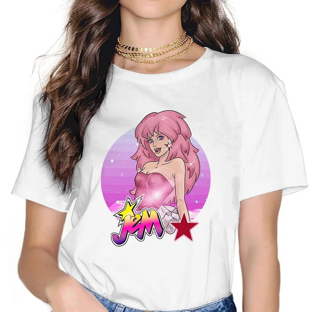 Jem And The Holograms Pink Band T Shirt Vintage Gothic Women's Polyester Tees O-Neck