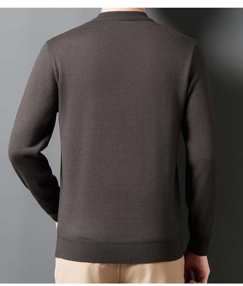 Men's Solid Color Half-High Collar Fleece Knit Sweater - Warm, Casual Base Layer Shirt