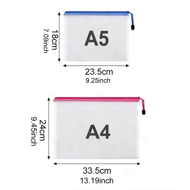 Mesh Zipper Pouch Document Bag A4/A5 Waterproof Zip File Folders Pen Bag Storage Bags School Office Supplies Document Folder TMZ