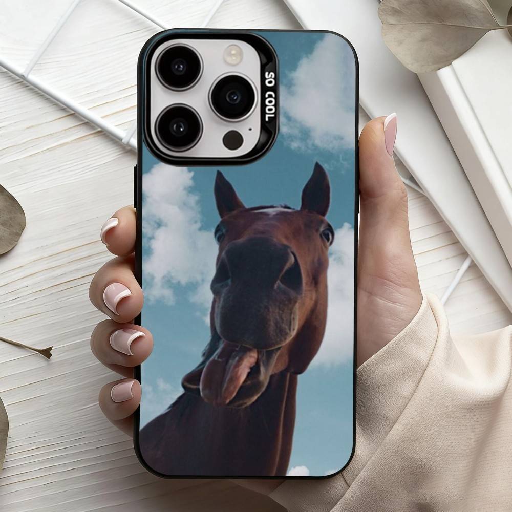 Funny Art Horse Animal   Phone Case For iPhone17,16,15,14,13,12,11 Plus,Pro Max Black Candy silver phone case