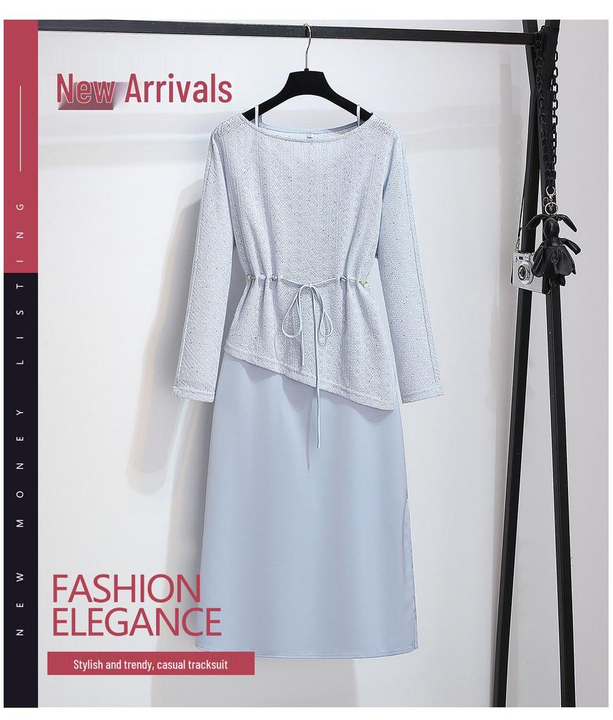 Women's Spring 2026 High-End Two-Piece Set: Satin Slip Dress & Knitted Cardigan