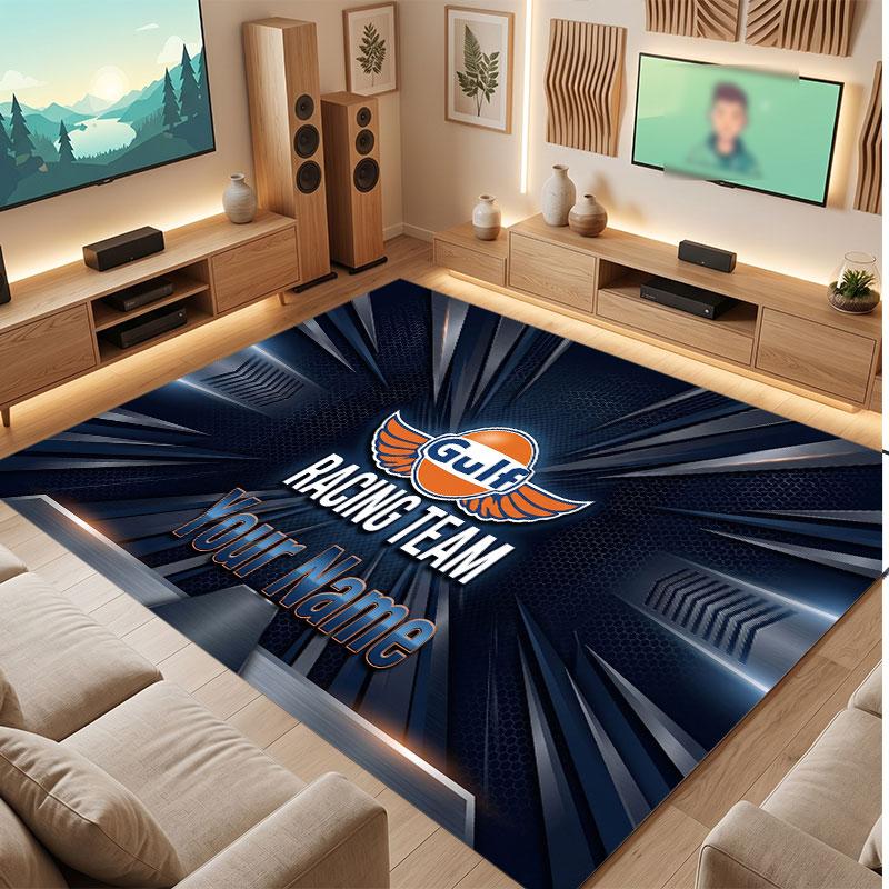 Gulf Personalized Crystal Velvet Carpet, Customized Name Text Soft Anti‑Slip Rug for Living Room Bedroom