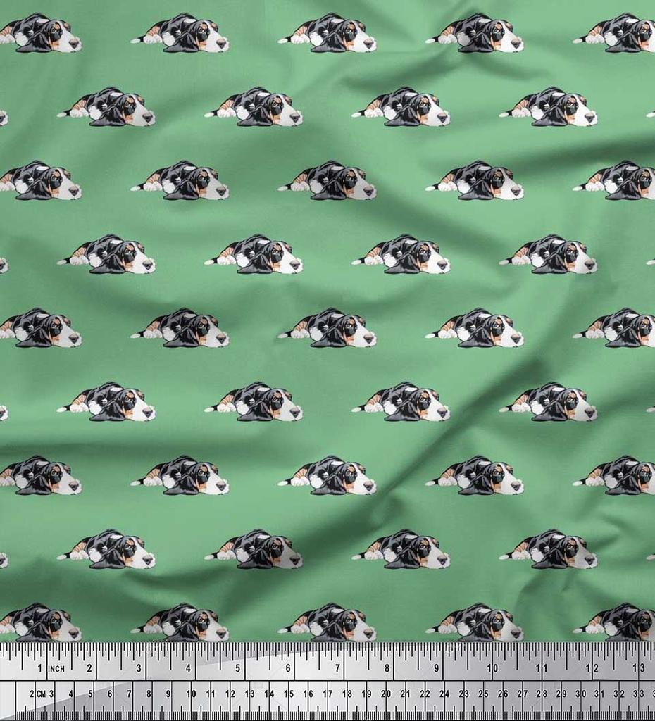 Soimoi Japan Crepe Satin Fabric Basset Hound Dog Print Fabric by metre 42 Inch